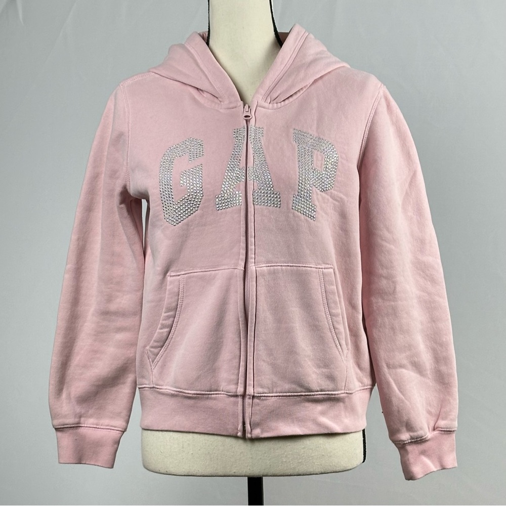 GAP zip front logo hoodie - pink with silver logo - size XXL